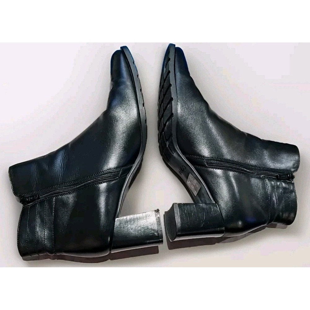 ECCO 5 Black Leather‎ Ankle Booties Chelsea Block Heel Side Zip 6.5 Women 24T